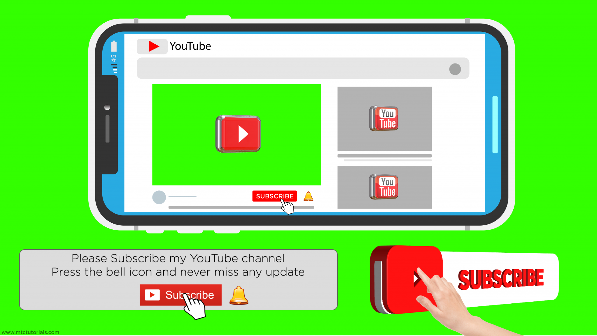 Youtube Subscribe Button And Bell Icon - PNG, AE, AI, Green Screen