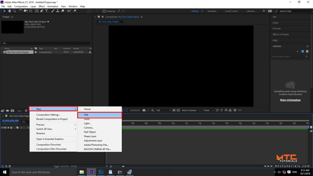 Adobe AFter effects New Text Urdu