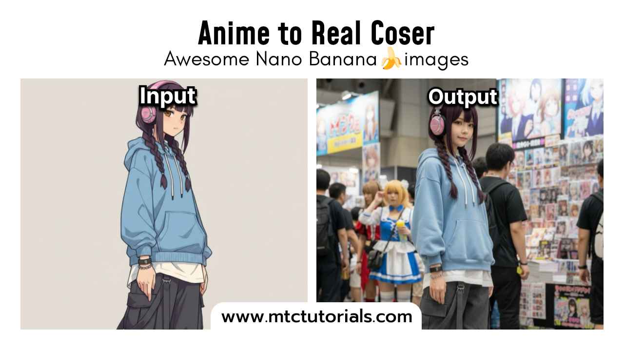 Anime to Real Cosplayer free Gemini Nano Banana prompt