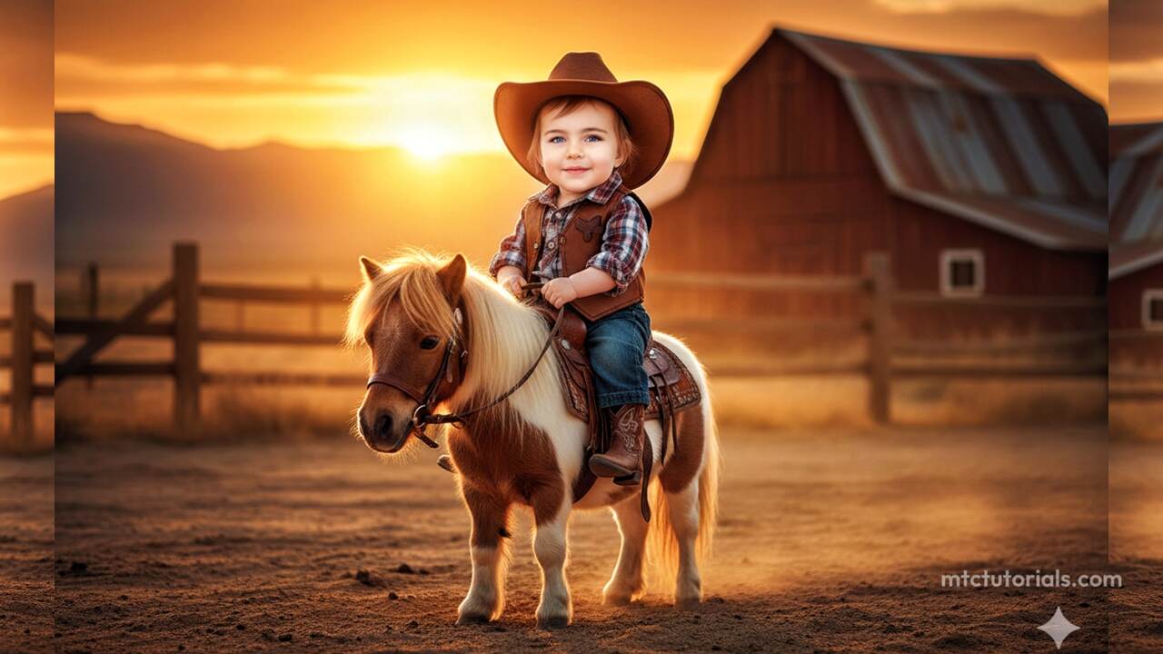 Gemini Prompt for Baby Cowboy on a Tiny Horse