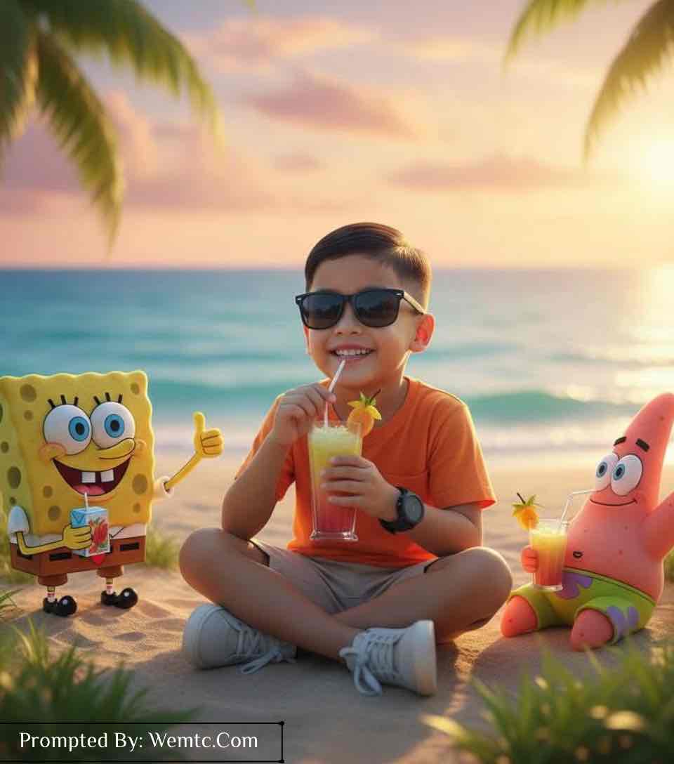 Beach Vibes with SpongeBob and Patrick nano banana