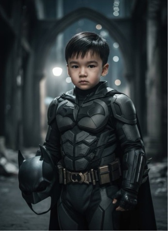 Child in Batman Costume Channeling Nano Banana Heroism”