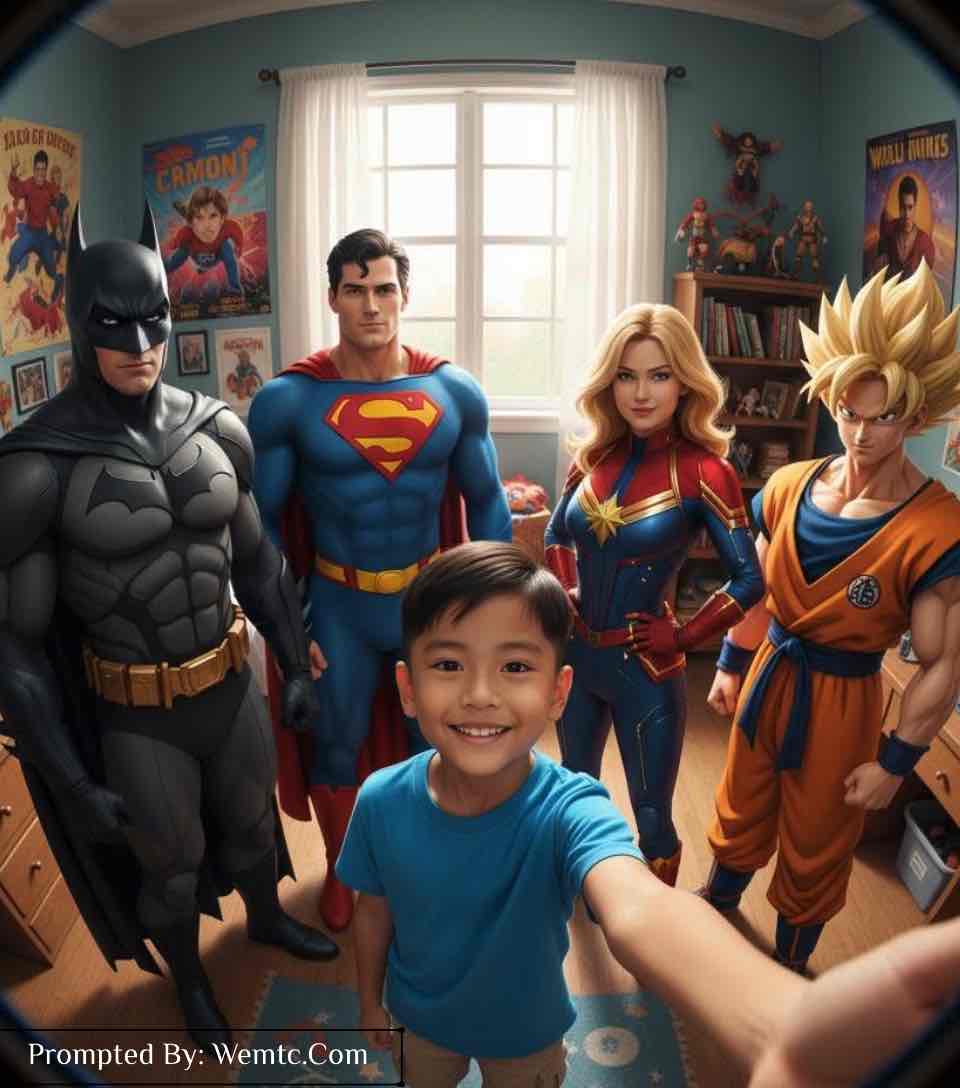 Super Selfie Heroes in My Room nano banana prompt