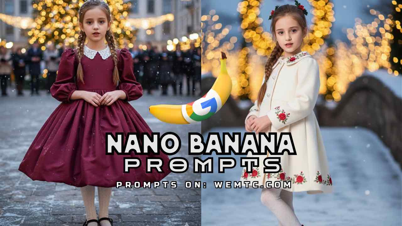 Nano Banana prompts, Christmas AI prompts, holiday portraits AI, festive portrait ideas, Christmas character prompts,