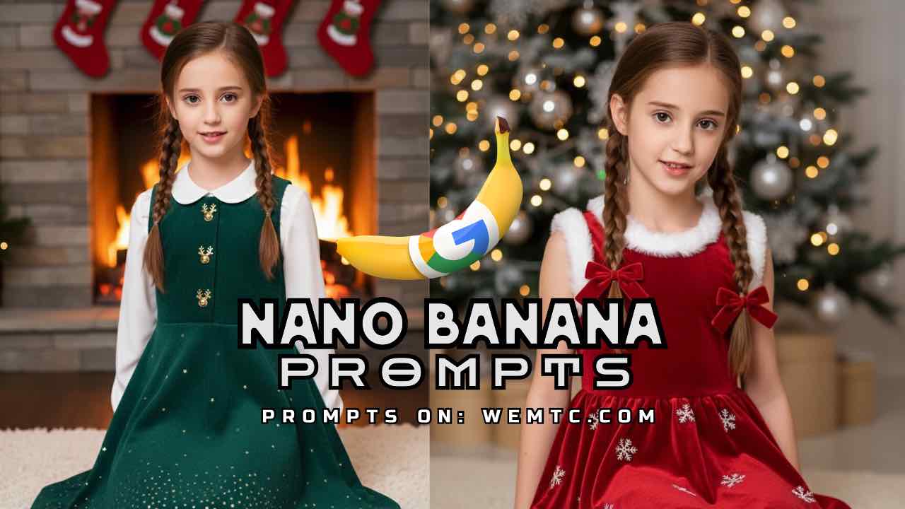 Nano Banana prompts, Christmas AI prompts, holiday portraits AI, festive portrait ideas, Christmas character prompts,