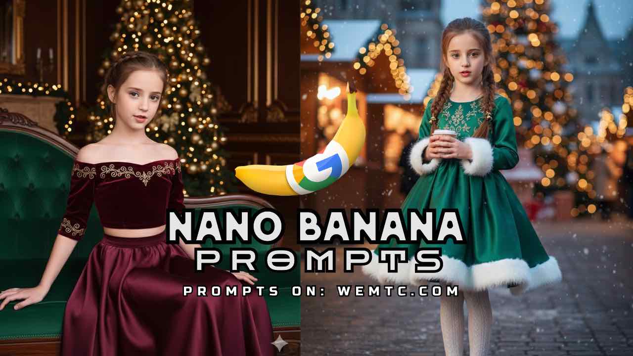 Nano Banana prompts, Christmas AI prompts, holiday portraits AI, festive portrait ideas, Christmas character prompts,